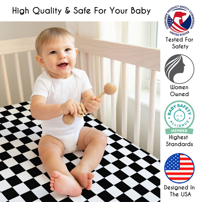 Gingham Checkered Plaid Collection 2 Pack Crib Sheet - Black and White