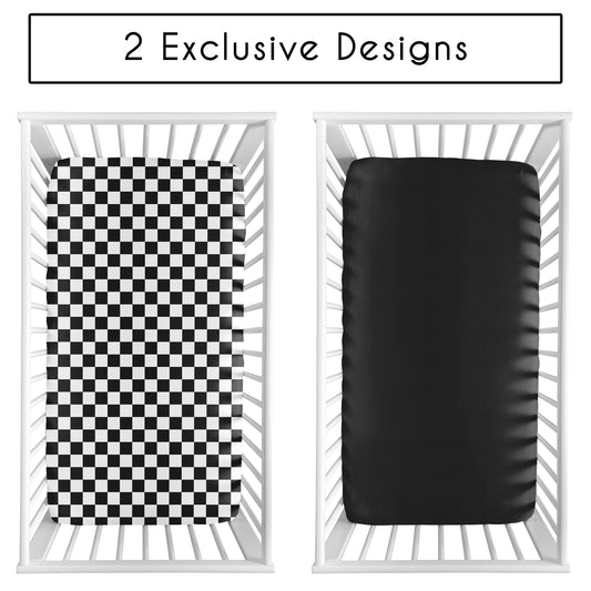 Gingham Checkered Plaid Collection 2 Pack Crib Sheet - Black and White