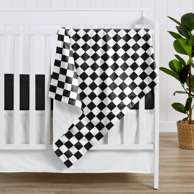 Gingham Checkered Plaid Collection Baby Blanket - Black and White