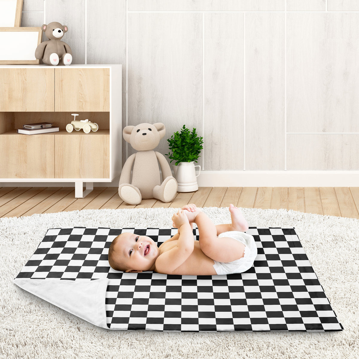 Gingham Checkered Plaid Collection Baby Blanket - Black and White
