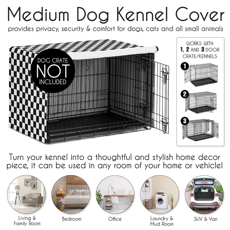 Gingham Checkered Plaid Collection Dog Crate Kennel Cover 36in. - Black and White