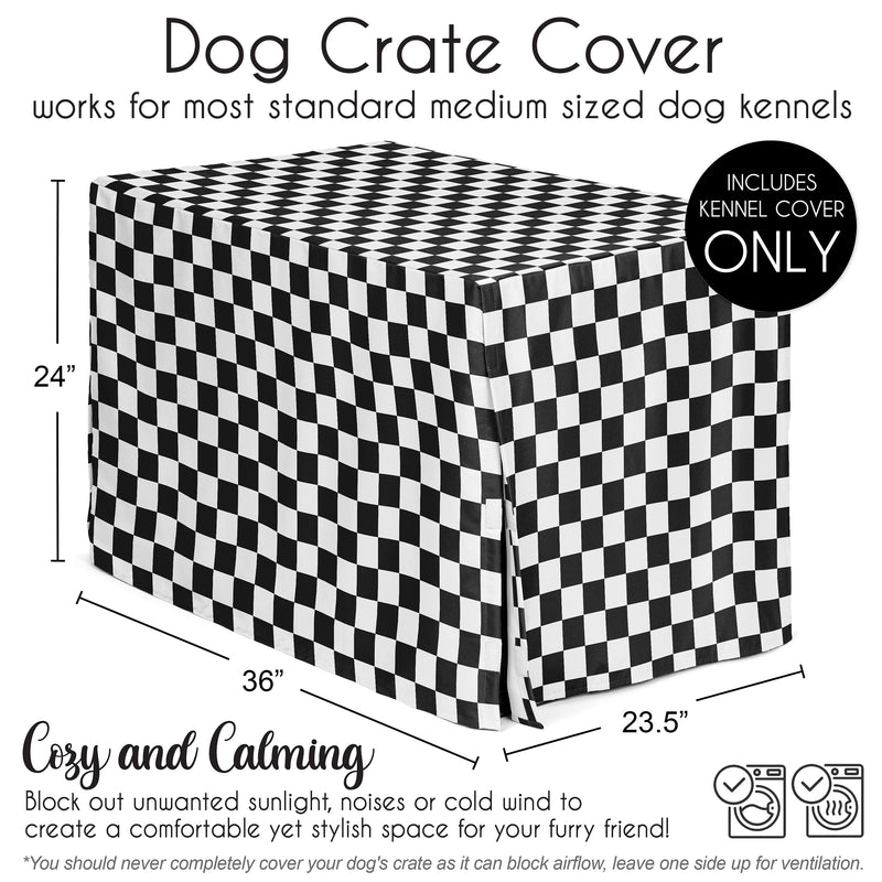 Gingham Checkered Plaid Collection Dog Crate Kennel Cover 36in. - Black and White