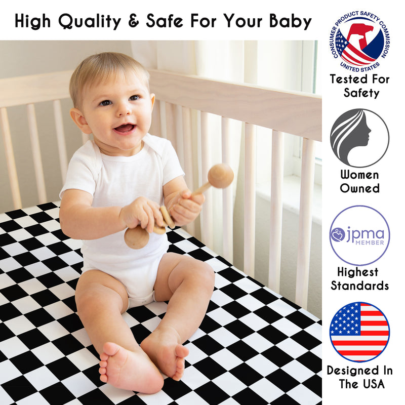 Gingham Checkered Plaid Collection Black and White Crib Sheet