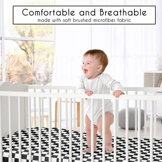 Gingham Checkered Plaid Collection Black and White Crib Sheet