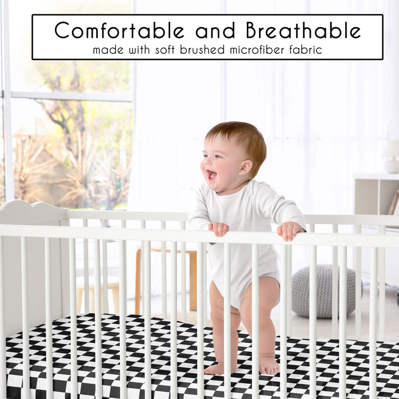 Gingham Checkered Plaid Collection Black and White Crib Sheet