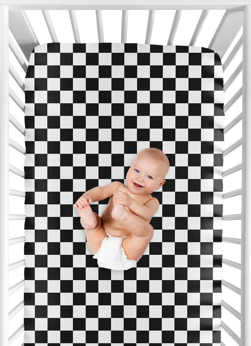 Gingham Checkered Plaid Collection Black and White Crib Sheet
