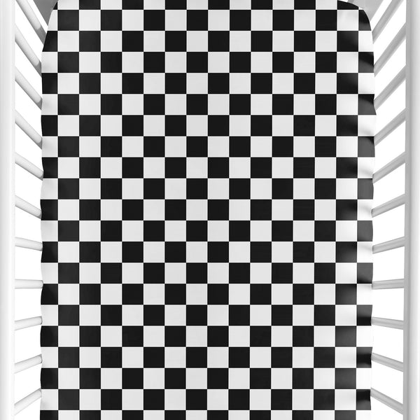 Gingham Checkered Plaid Collection Black and White Crib Sheet
