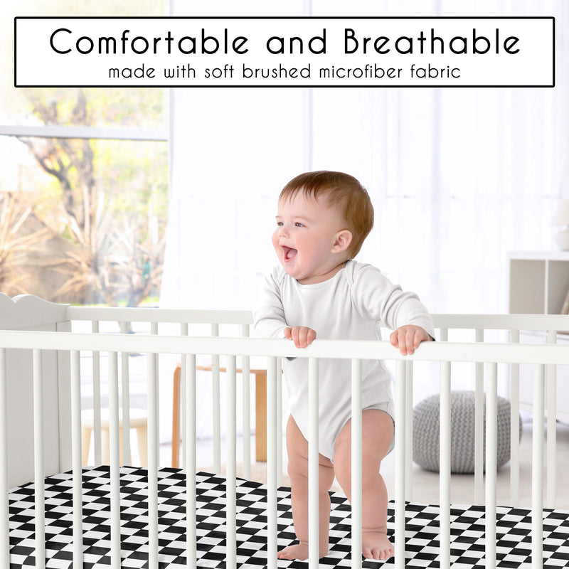 Gingham Checkered Plaid Collection Mini Crib Sheet - Black and White
