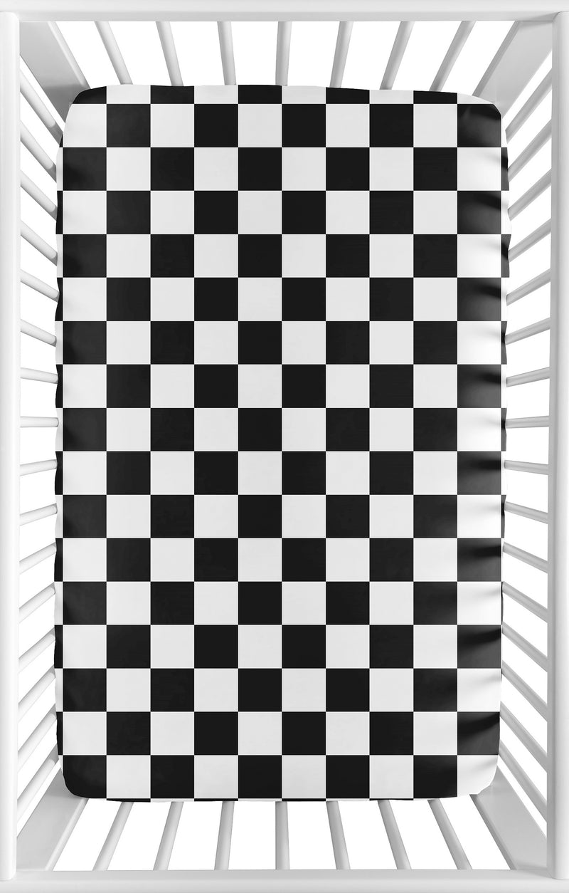 Gingham Checkered Plaid Collection Mini Crib Sheet - Black and White
