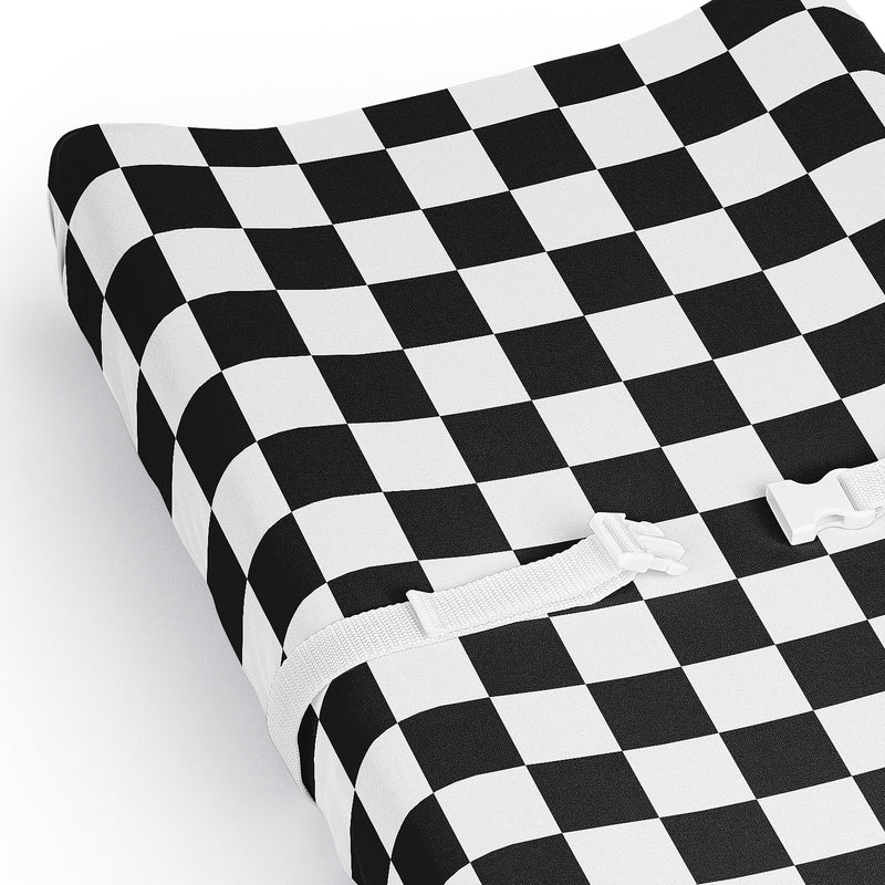 Gingham Checkered Plaid Collection Changing Pad Cover Sheets - Black and White