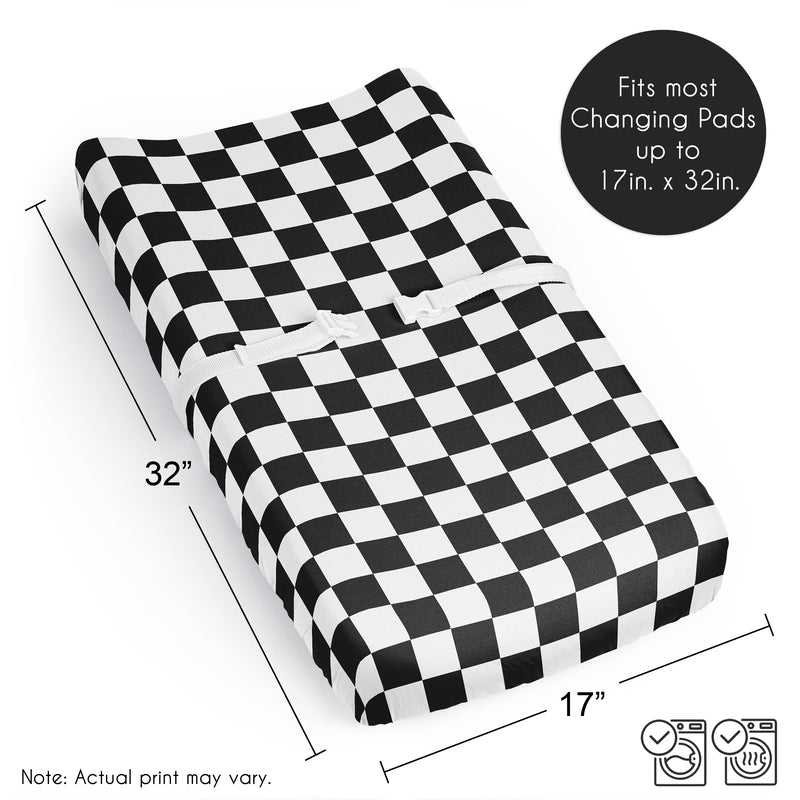 Gingham Checkered Plaid Collection Changing Pad Cover Sheets - Black and White