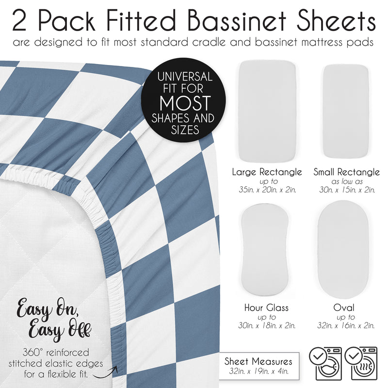 Gingham Checkered Plaid Collection 2 Pack Baby Bassinet Fitted Sheets - Blue and White