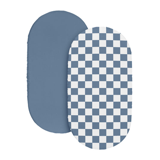Gingham Checkered Plaid Collection 2 Pack Baby Bassinet Fitted Sheets - Blue and White