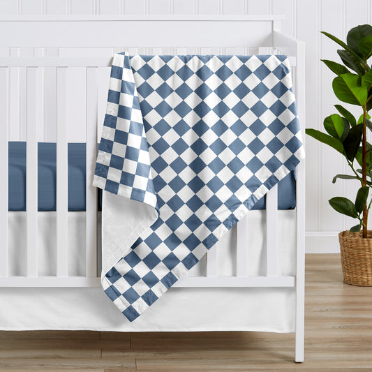 Gingham Checkered Plaid Collection Baby Blanket  - Blue and White