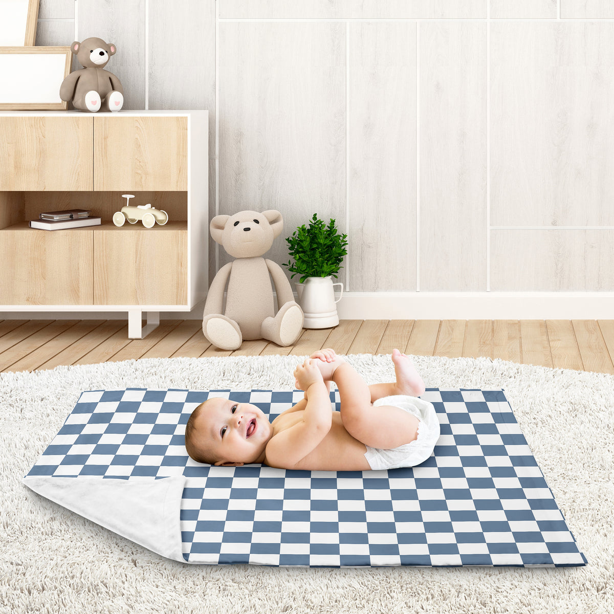 Gingham Checkered Plaid Collection Baby Blanket  - Blue and White