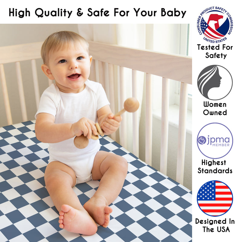 Gingham Checkered Plaid Collection Blue and White Crib Sheet
