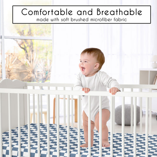 Gingham Checkered Plaid Collection Blue and White Crib Sheet