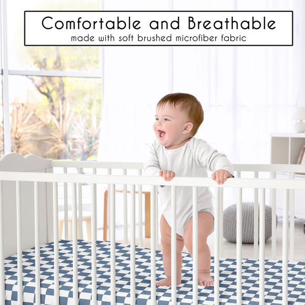 Gingham Checkered Plaid Collection Blue and White Crib Sheet alternate view