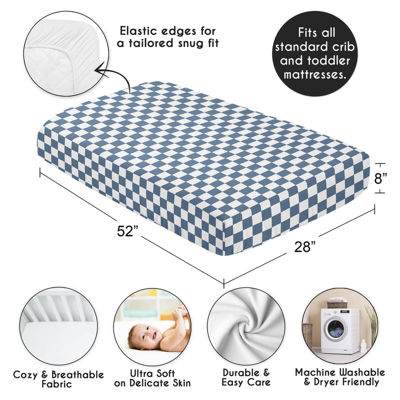 Gingham Checkered Plaid Collection Blue and White Crib Sheet