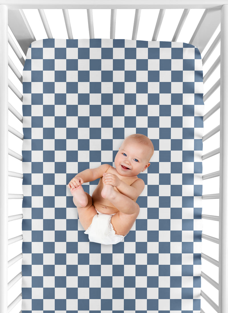 Gingham Checkered Plaid Collection Blue and White Crib Sheet