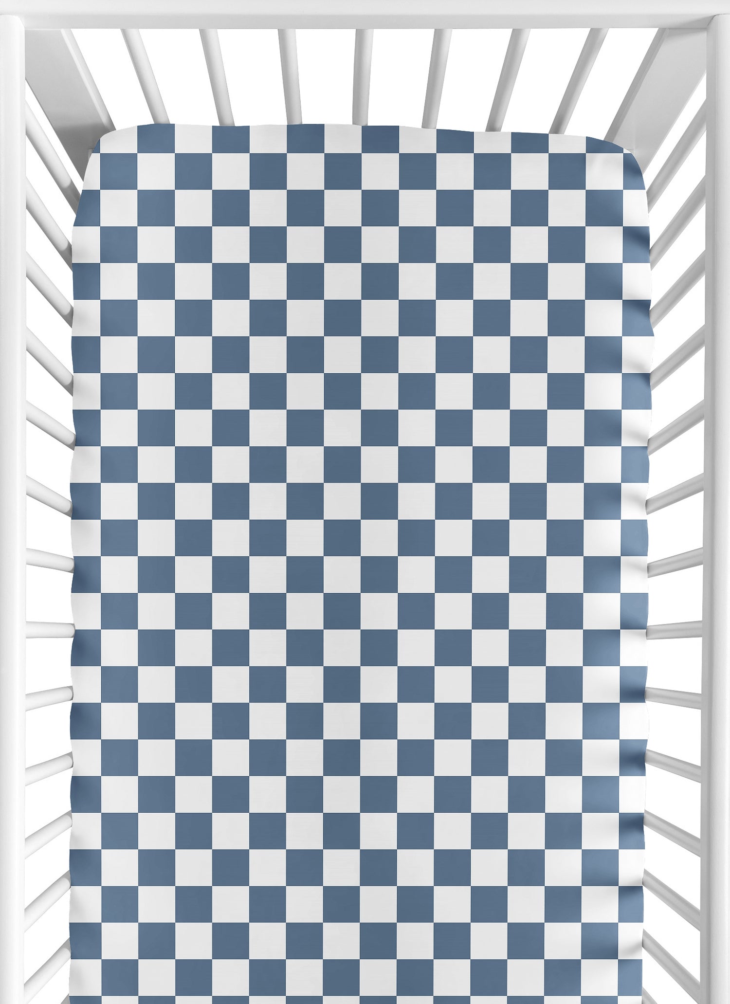 Gingham Checkered Plaid Collection Blue and White Crib Sheet