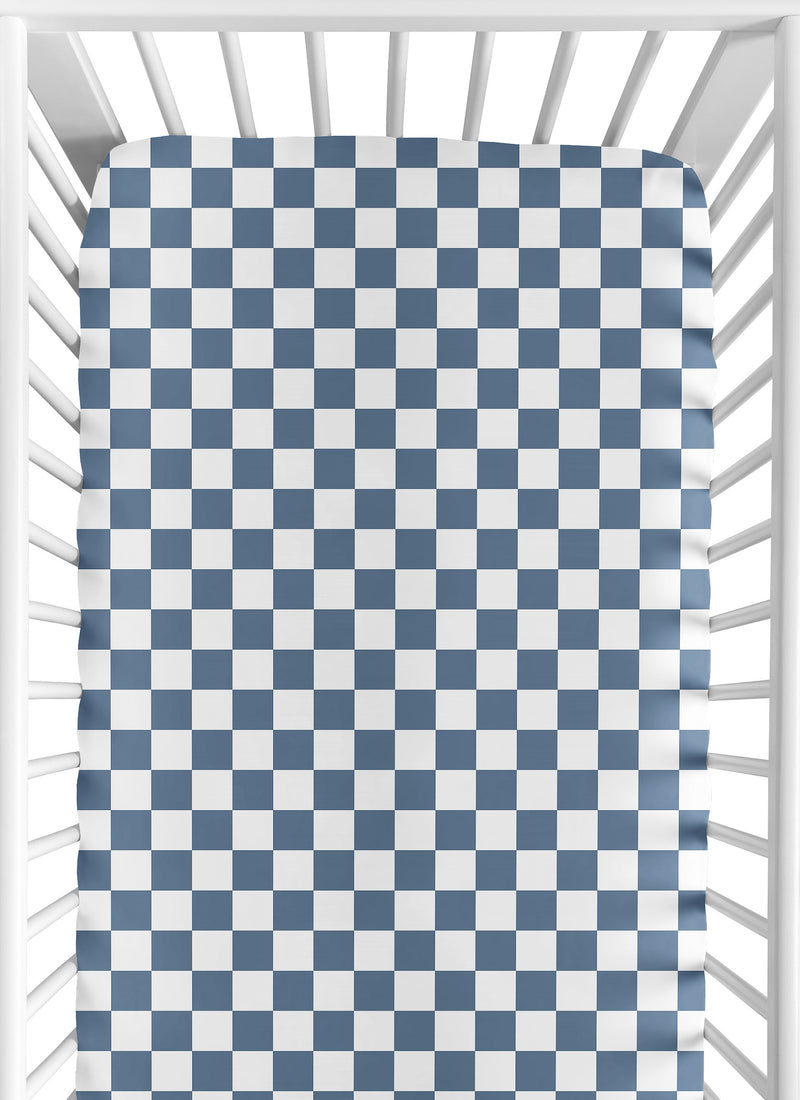 Gingham Checkered Plaid Collection Blue and White Crib Sheet
