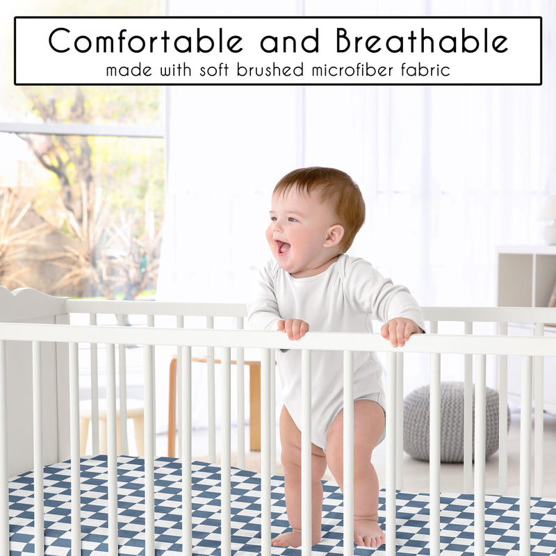 Gingham Checkered Plaid Collection Mini Crib Sheet - Blue and White