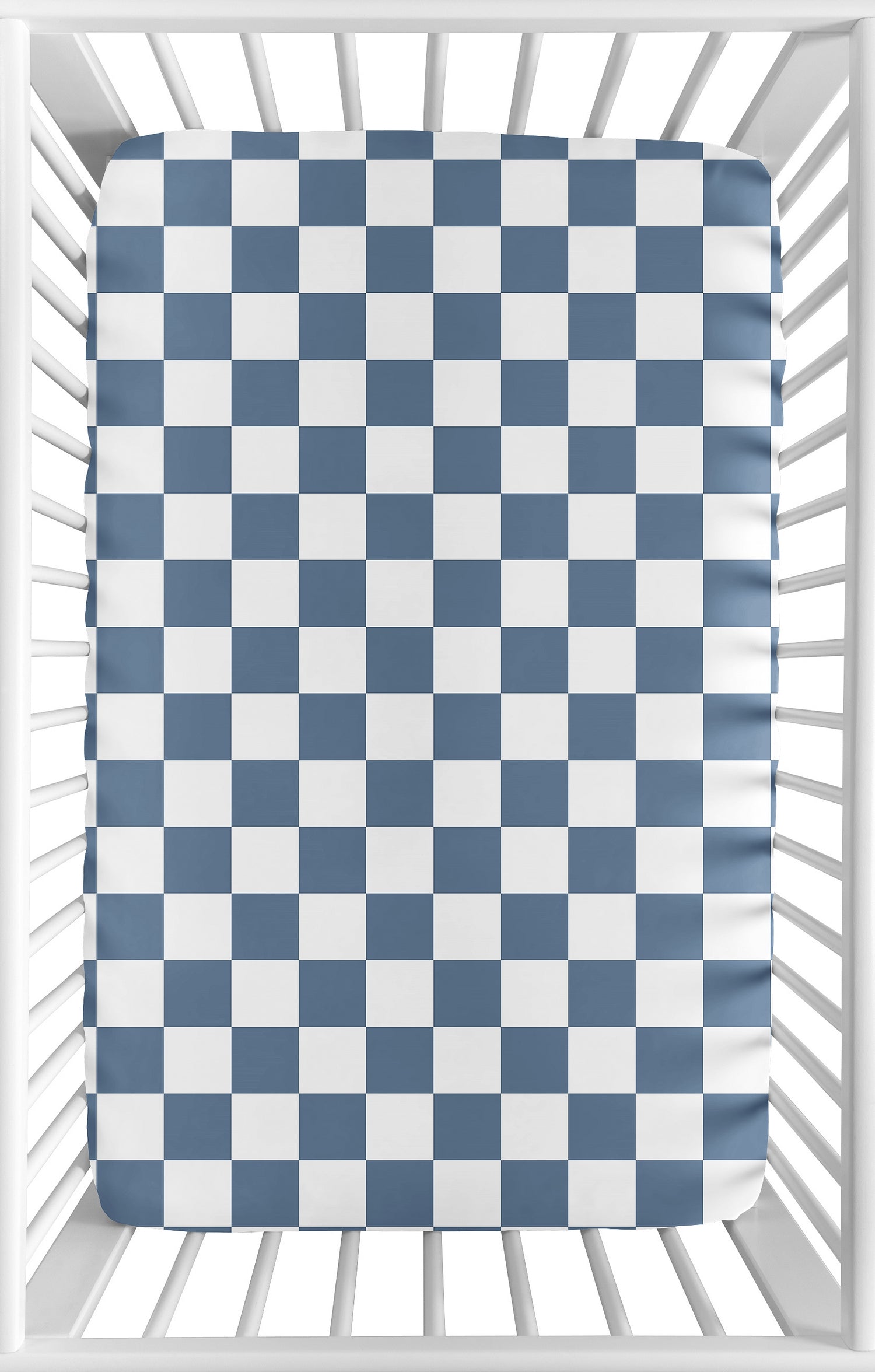 Gingham Checkered Plaid Collection Mini Crib Sheet - Blue and White