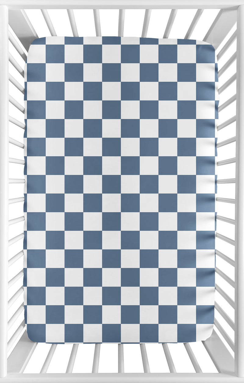 Gingham Checkered Plaid Collection Mini Crib Sheet - Blue and White