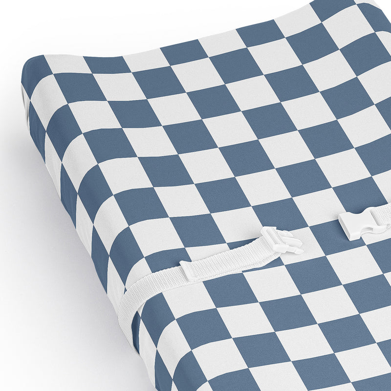 Gingham Checkered Plaid Collection Changing Pad Cover Sheet - Blue and White
