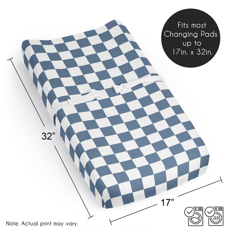 Gingham Checkered Plaid Collection Changing Pad Cover Sheet - Blue and White