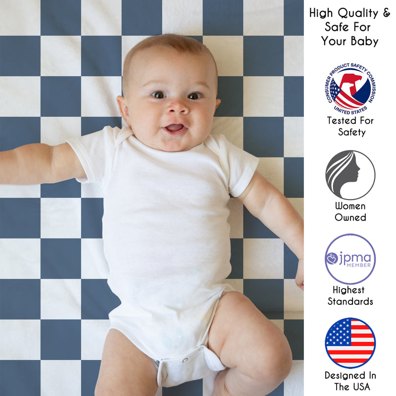 Gingham Checkered Plaid Collection Playmat  - Blue and White