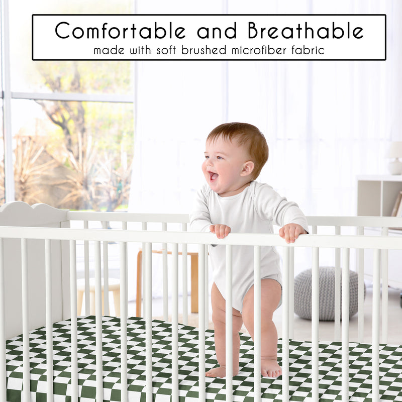 Gingham Checkered Plaid Collection Green and White Crib Sheet