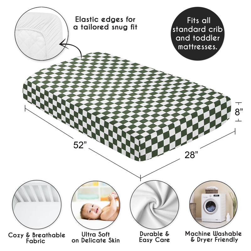 Gingham Checkered Plaid Collection Green and White Crib Sheet