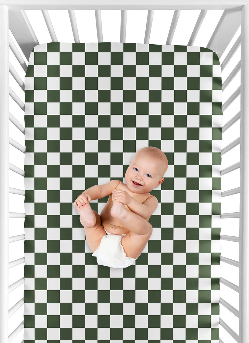 Gingham Checkered Plaid Collection Green and White Crib Sheet