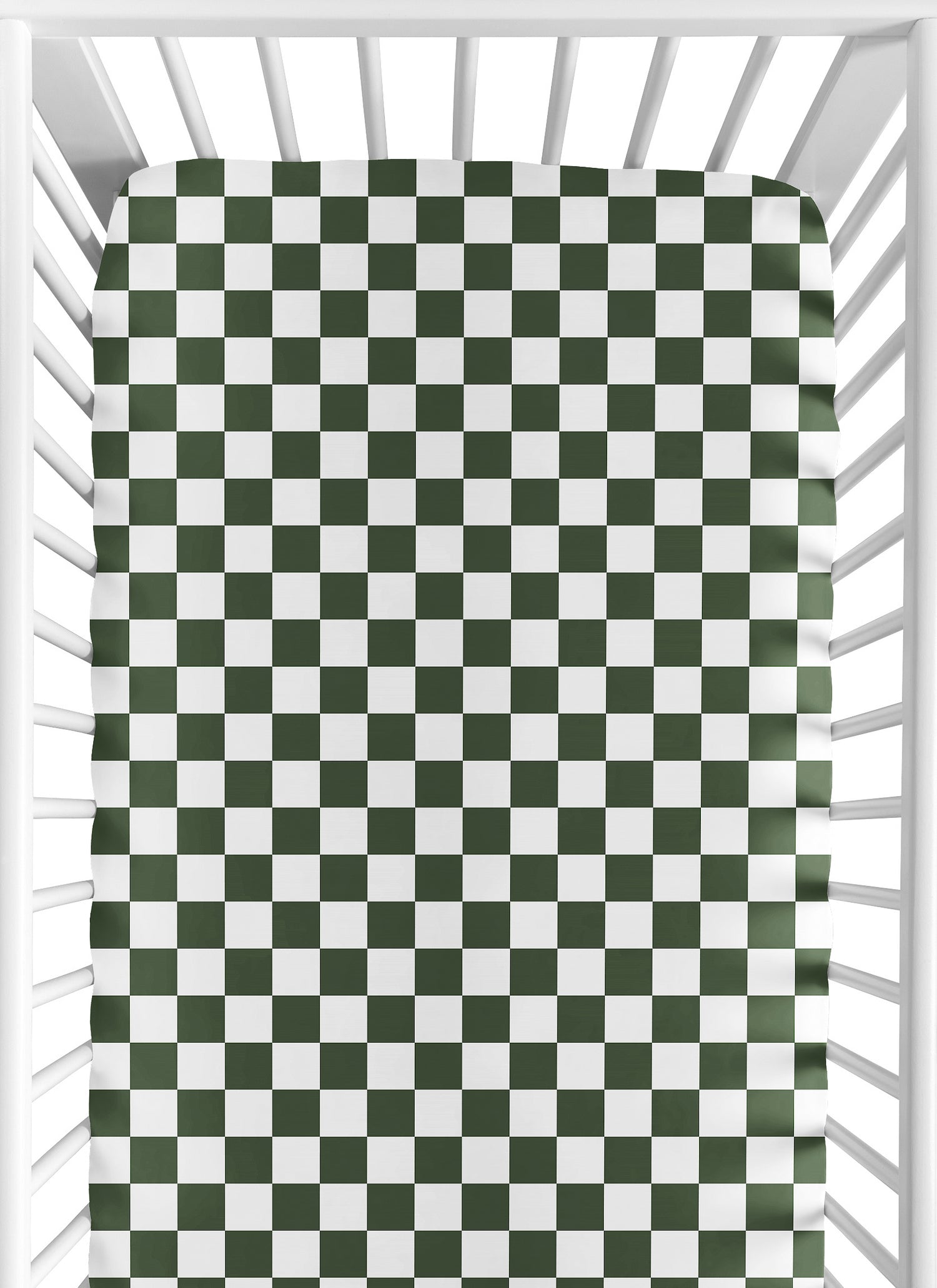 Gingham Checkered Plaid Collection Green and White Crib Sheet