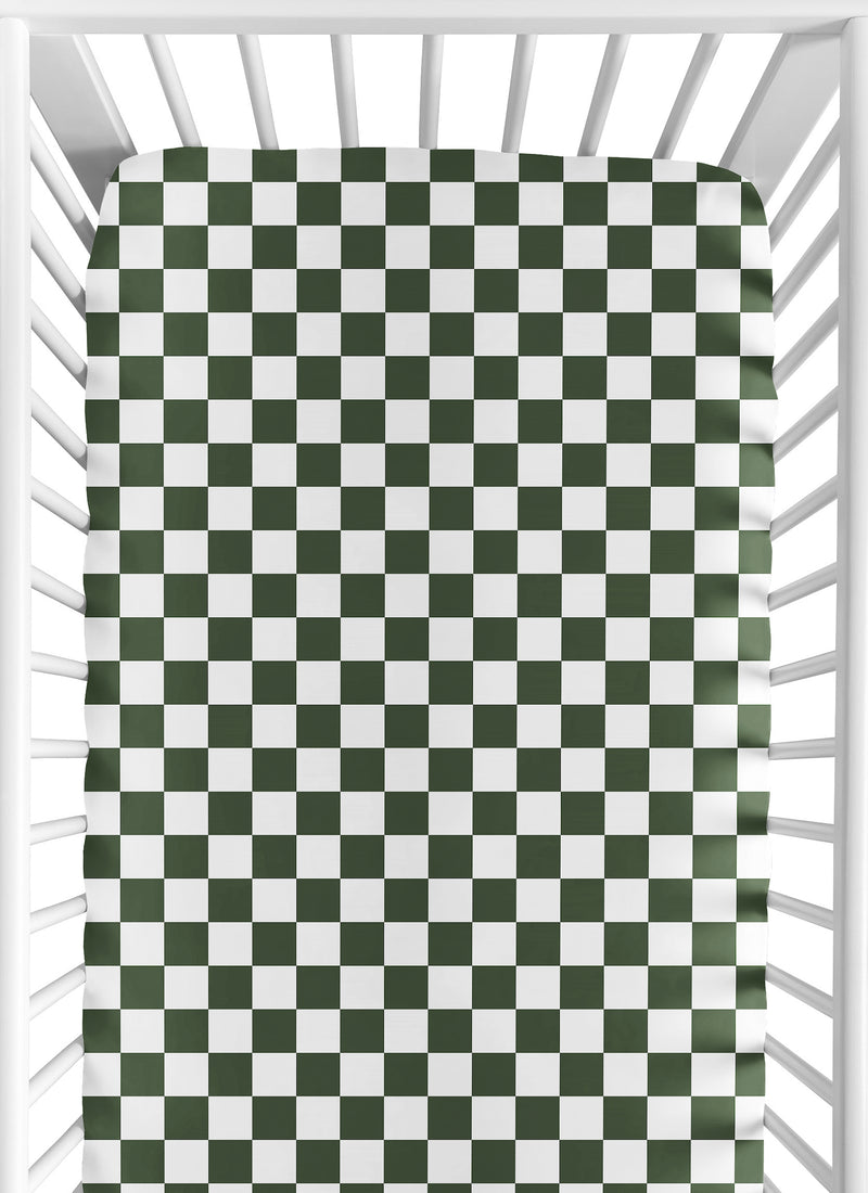 Gingham Checkered Plaid Collection Green and White Crib Sheet