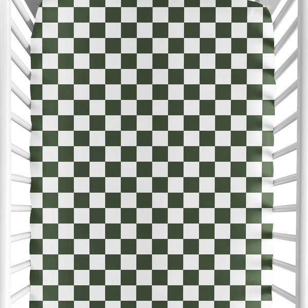 Gingham Checkered Plaid Collection Green and White Crib Sheet