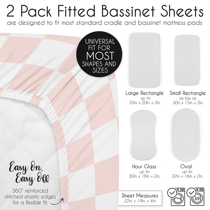 Gingham Checkered Plaid Collection 2 Pack Baby Bassinet Fitted Sheets - Pink and White