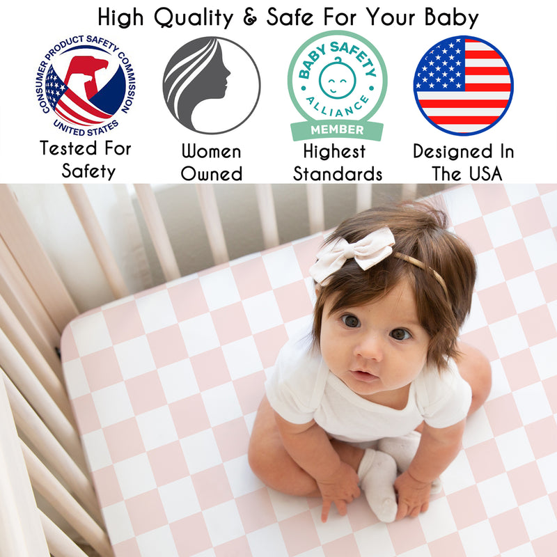 Gingham Checkered Plaid Collection Mini Crib Sheet - Pink and White