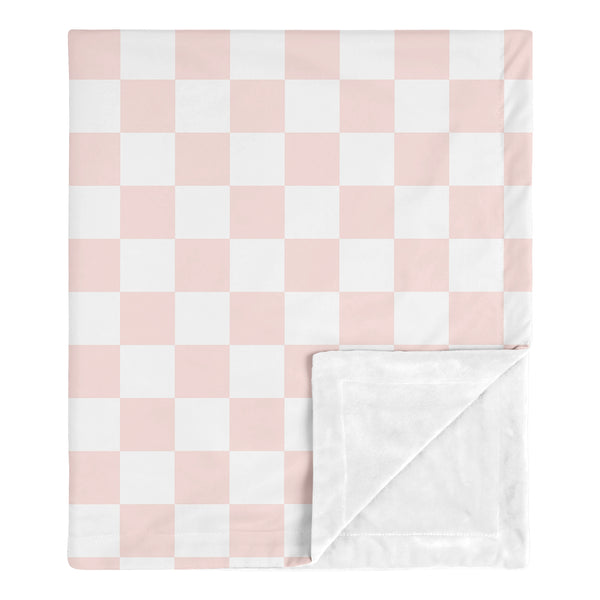 Gingham Checkered Plaid Collection Baby Blanket - Pink and White