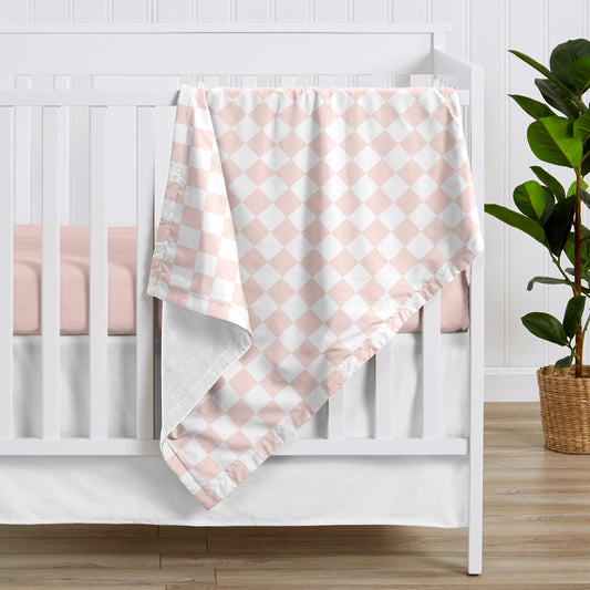 Gingham Checkered Plaid Collection Baby Blanket - Pink and White