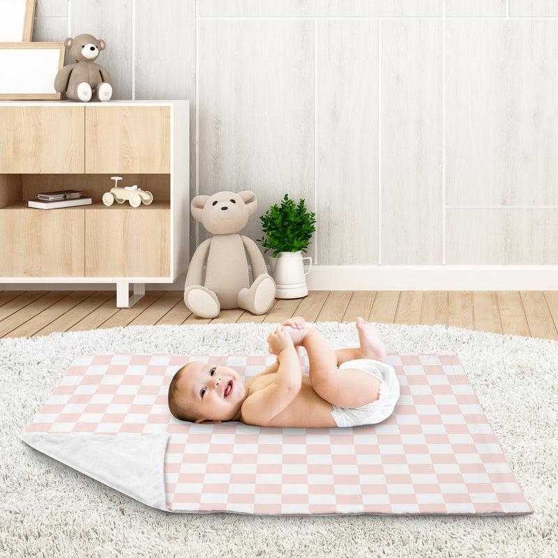 Gingham Checkered Plaid Collection Baby Blanket - Pink and White