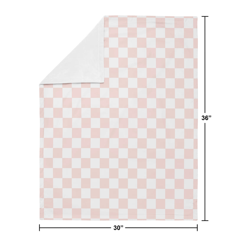 Gingham Checkered Plaid Collection Baby Blanket - Pink and White