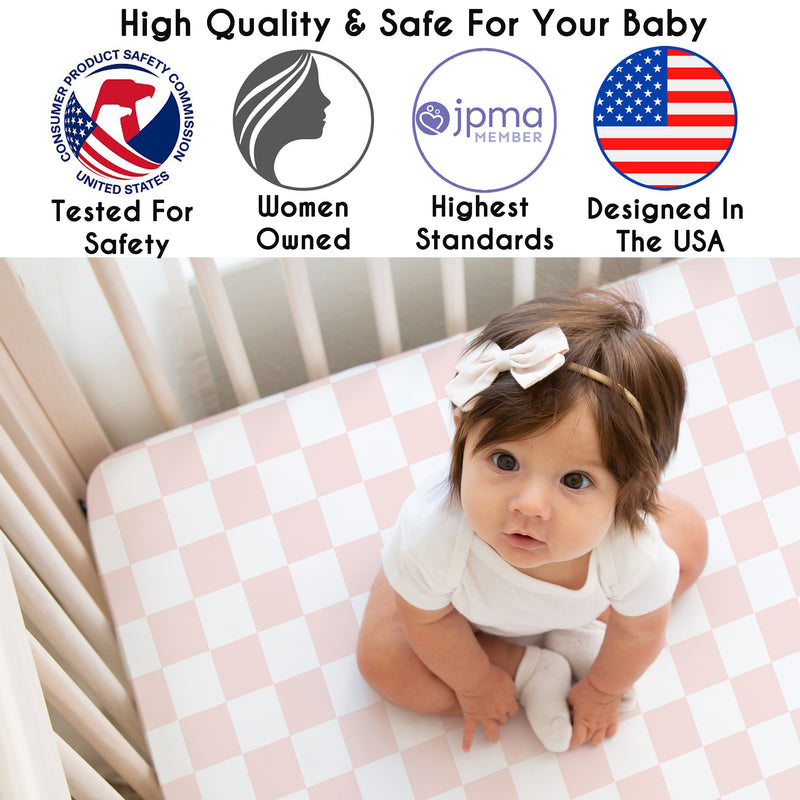 Gingham Checkered Plaid Collection Pink and White Crib Sheet
