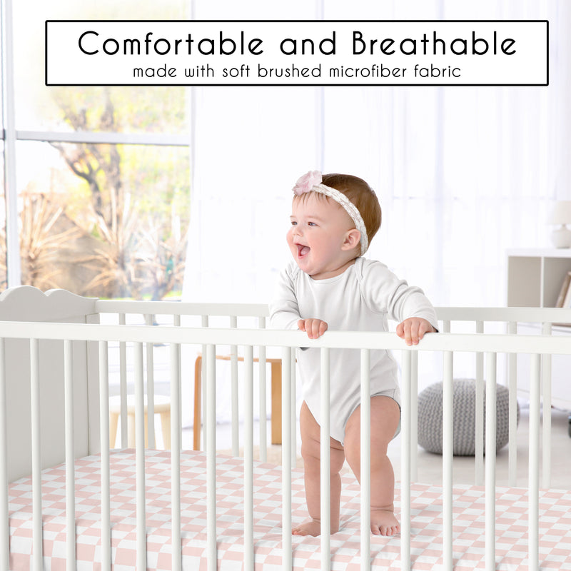 Gingham Checkered Plaid Collection Pink and White Crib Sheet