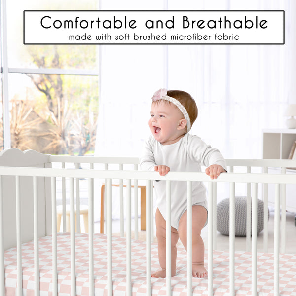 Gingham Checkered Plaid Collection Pink and White Crib Sheet alternate view
