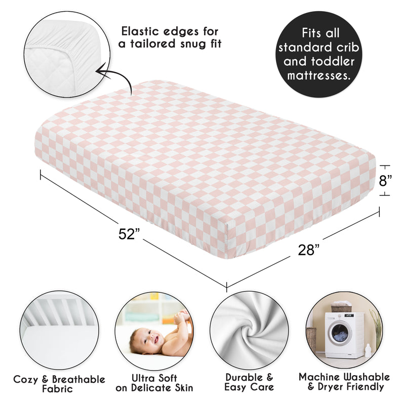 Gingham Checkered Plaid Collection Pink and White Crib Sheet