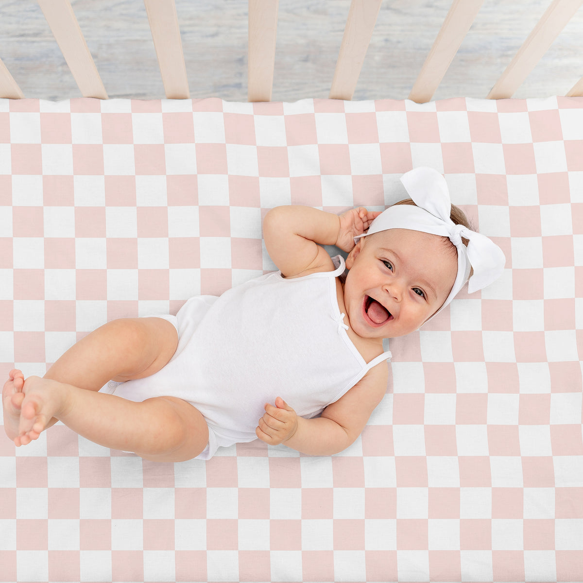 Gingham Checkered Plaid Collection Pink and White Crib Sheet