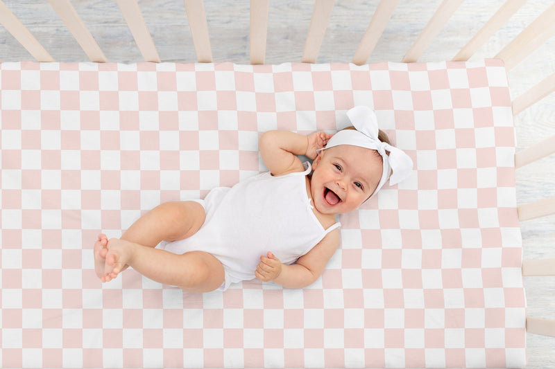 Gingham Checkered Plaid Collection Pink and White Crib Sheet